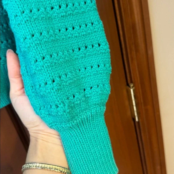 J Crew Balloon Sleeve Pointelle Patina Green Crewneck women’s size XS - Picture 3 of 6